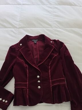 Velvet Peplum Blazer Jacket in Deep Burgundy Size 8